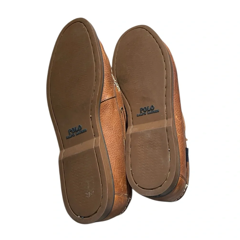 E4- Polo by Ralph Lauren Men's Tan Leather Boat Shoes 10.5D style - Bienne
